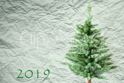 Fir Tree, Crumpled White Paper Background, Text 2019