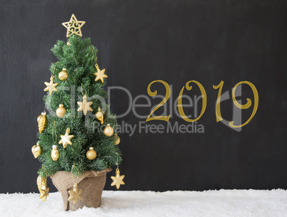 Green Christmas Tree, Text 2019, Black Concrete Background