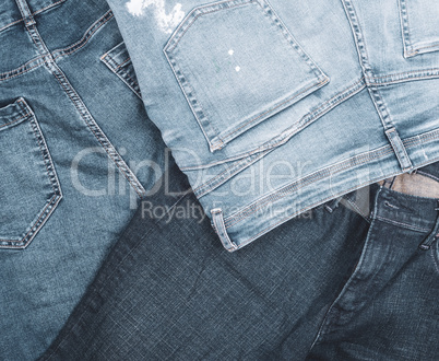 different blue jeans, full frame, close up