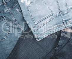 different blue jeans, full frame, close up