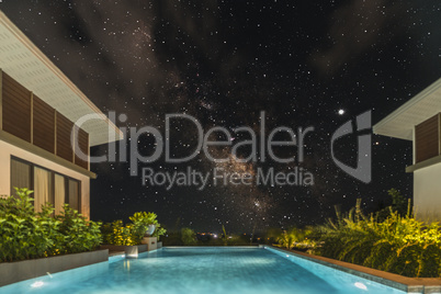 Tropical Swimming Pool with starry sky
