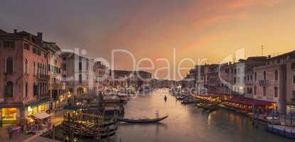 Sunset at Grand Canal, Venice. View from Ponte di Rialto
