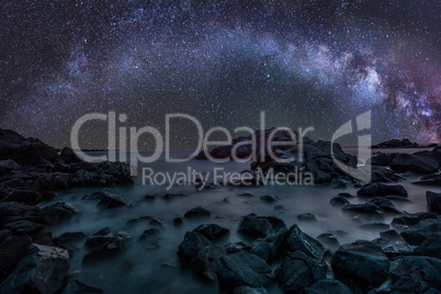 Milky Way over the sea. Long exposure night landscape with Milky