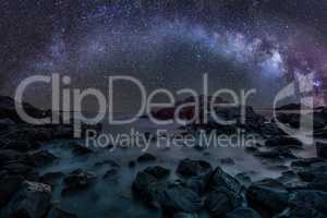 Milky Way over the sea. Long exposure night landscape with Milky