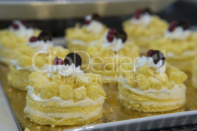 Lemon pastry with butter cream, selective focus, close up