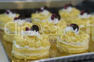 Lemon pastry with butter cream, selective focus, close up