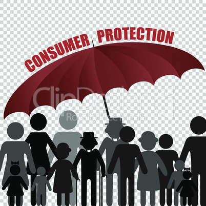 Peple consumer family under the umbrella, customer insurance concept. Vector Illustration