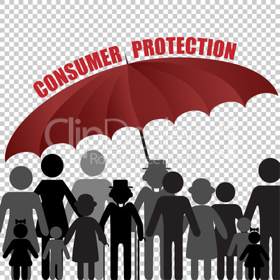 Peple consumer family under the umbrella, customer insurance concept. Vector Illustration