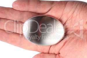 hand with Stainless Steel Soap isolated on white background