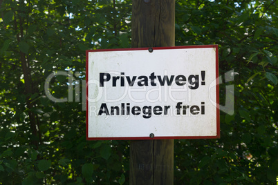 Private way sign in german