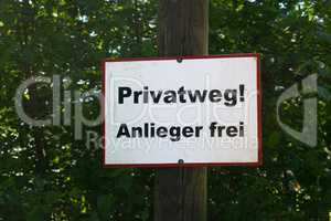 Private way sign in german