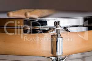 Close up of a wooden snare drum