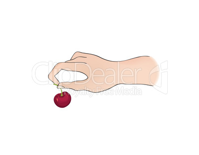 Cherry on top. Hand holding berry. Dessert sign. Bonus icon