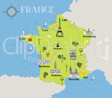 Touristic map of France. Travel gastronomic destination background