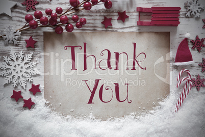 Red Christmas Decoration, Snow, English Text Thank You