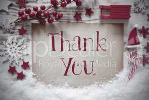 Red Christmas Decoration, Snow, English Text Thank You