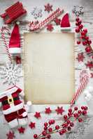 Bright Christmas Flat Lay, Vertical Paper, Copy Space, Snow