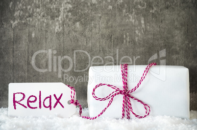 White Gift, Snow, Label, English Text Relax