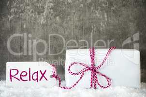White Gift, Snow, Label, English Text Relax