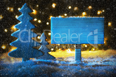 Blue Christmas Tree, Copy Space, Snowflakes, Lights