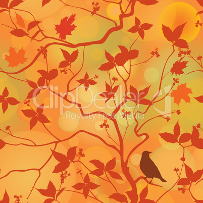 Fall leaves floral seamless pattern. Autumn forest background wi