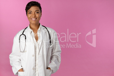 Smiling professional nurse breast cancer awareness