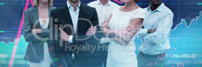 Composite image of confident business people with arms crossed standing over white background