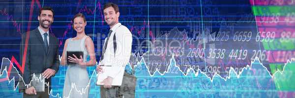 Composite image of portrait of confident happy business people