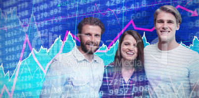 Composite image of happy business people standing against white background