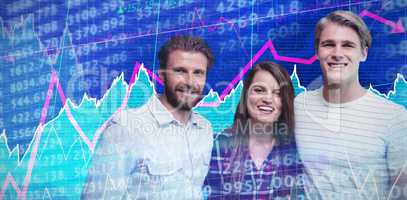 Composite image of happy business people standing against white background