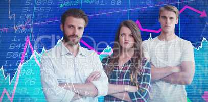 Composite image of confident business people with arms crossed standing against white background