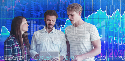 Composite image of business people planning over digital tablet against white background