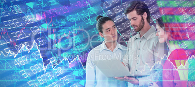 Composite image of business people planning over laptop against white background