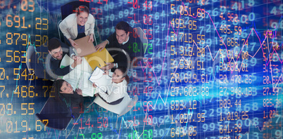 Composite image of high angle portrait of business people sitting at table