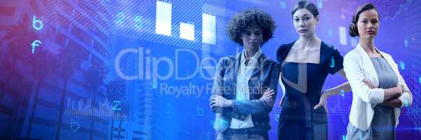 Composite image of confident businesswomen standing against white background