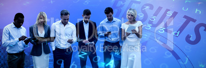 Composite image of business people using wireless technology against  white background