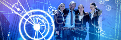 Composite image of business people with arms around standing against white background