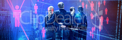 Composite image of rear view of business people with arms around