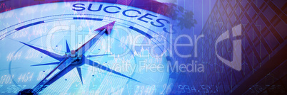 Composite image of compass pointing to success