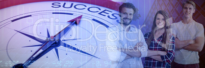 Composite image of smiling business people with arms crossed standing against white background