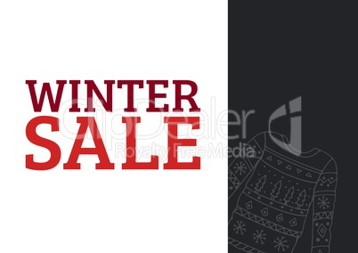 Winter Sale Text in red and illustrated pullover on dark grey rectangle