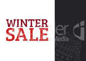 Winter Sale Text in red and illustrated pullover on dark grey rectangle