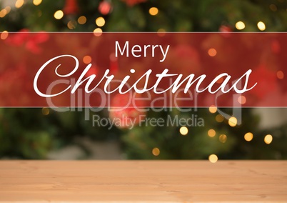 Merry Christmas text with Christmas tree lights