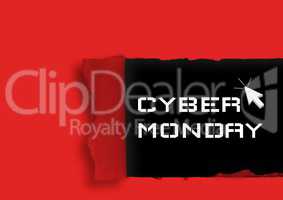 Cyber Monday Sale red torn paper and black background