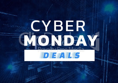 Cyber Monday Sale with technical background in blue
