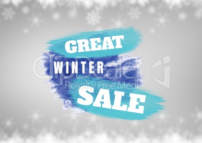 Winter Sale Text on painted shapes colored in blue and grey