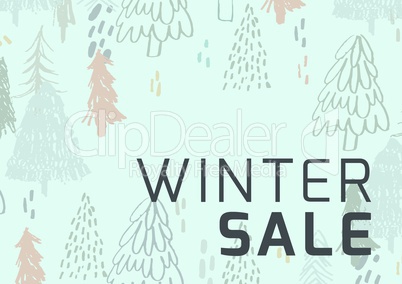Winter Sale Illustrated Style with firs and green background