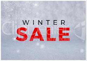 Winter Sale Text on grey background with snowflakes