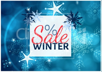 Winter Sale with different snowflakes in blue tones