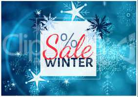 Winter Sale with different snowflakes in blue tones